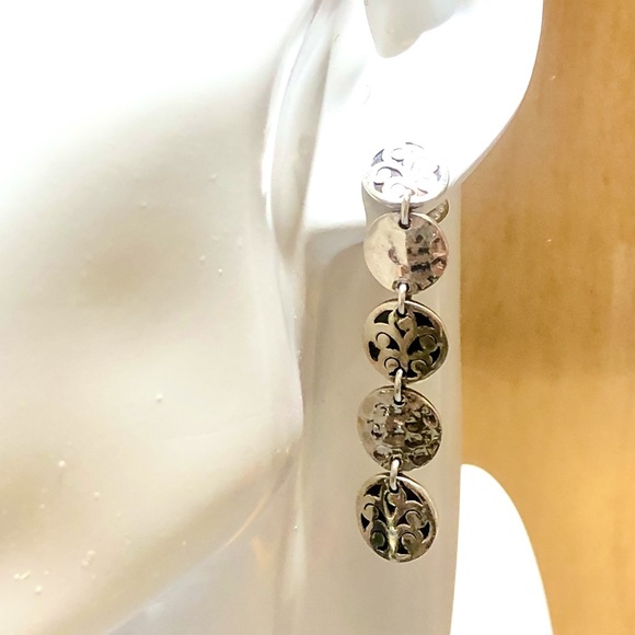 LOIS HILL Drop Dangle Sterling Silver Discs w/ Oxidized Accent & Cut Out Design - Picture 3 of 14